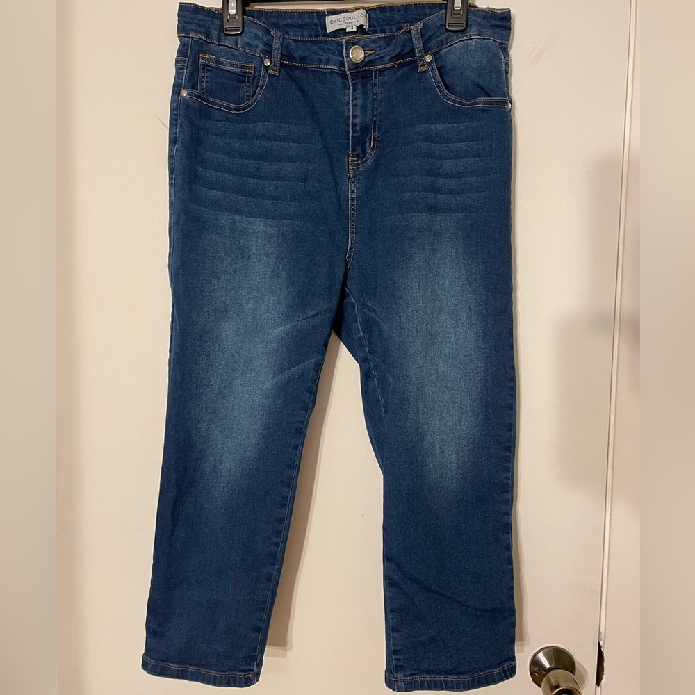 Chic Soul size 14 cropped medium wash skinny jeans with Crystal embellishment